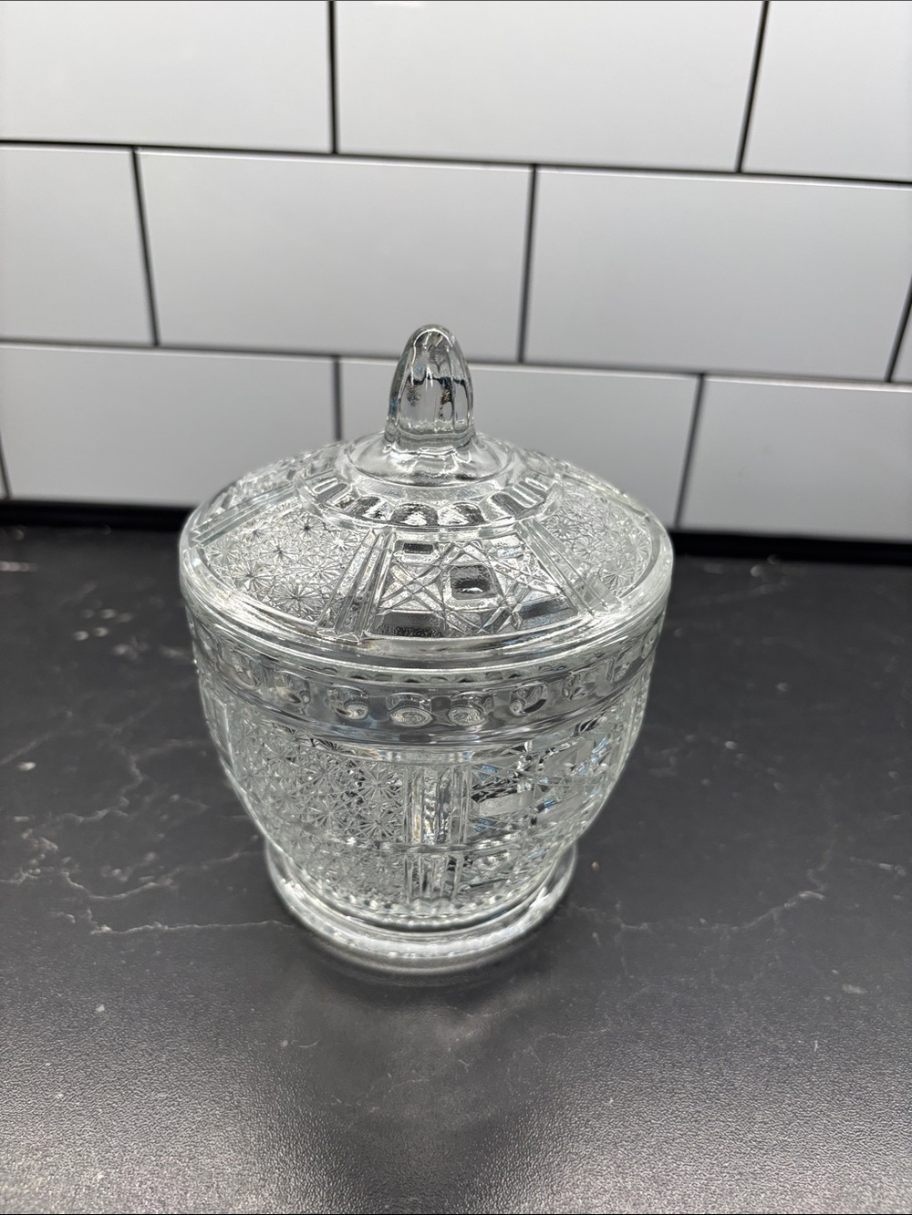 Cut Glass Covered Candy Dish - Clear Crystal Look